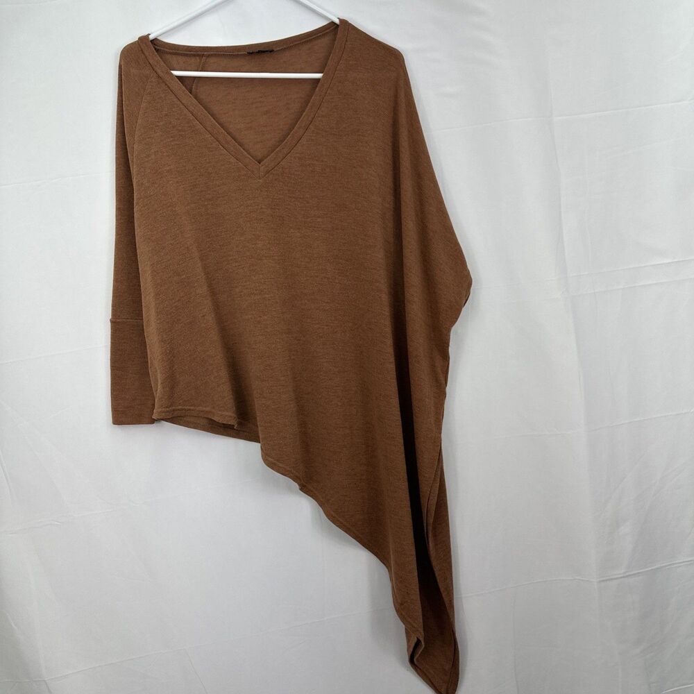River Island Asymmetric V-Neck Tunic Top Brown Poncho Drape Batwing Shirt 10 UK